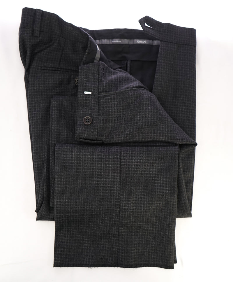 ARMANI COLLEZIONI - Gray Tonal Check Plaid Flat Front Dress Pants - 32W