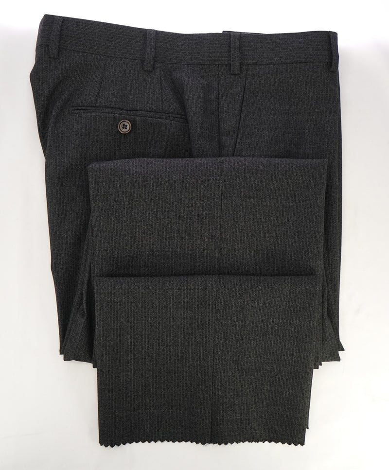 ARMANI COLLEZIONI - Gray Tonal Stripe Flat Front Dress Pants - 33W