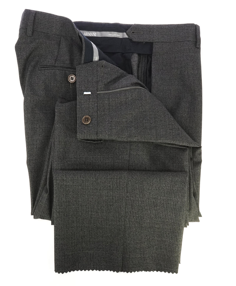 ARMANI COLLEZIONI - Gray Tonal Stripe Flat Front Dress Pants - 33W