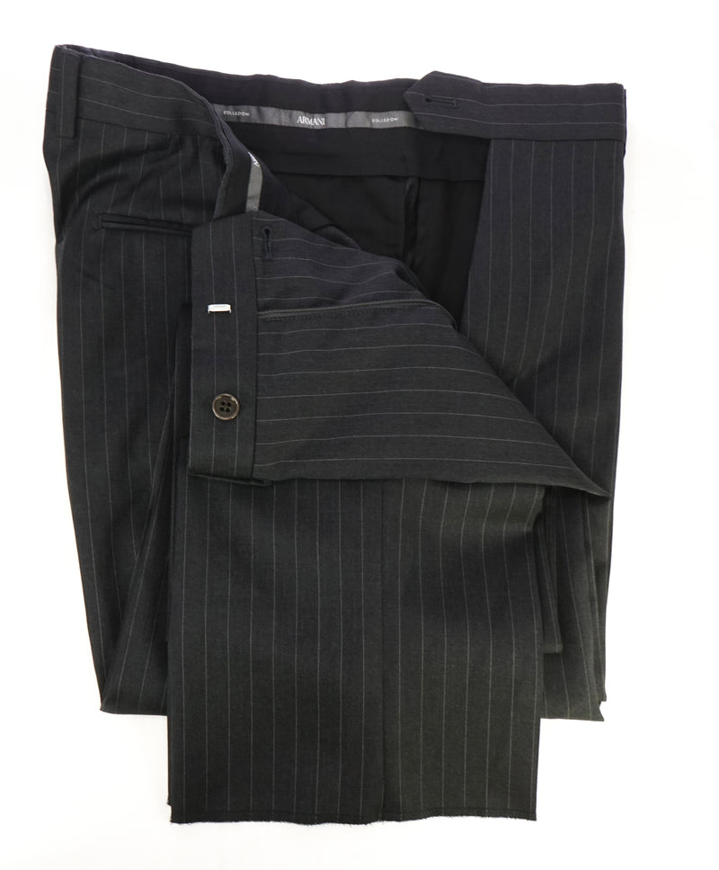 ARMANI COLLEZIONI - Gray Tonal Pin Stripe Flat Front Dress Pants - 33W