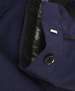 ARMANI COLLEZIONI - Geometric Jacquard Weave Blue Flat Front Dress Pants - 33W
