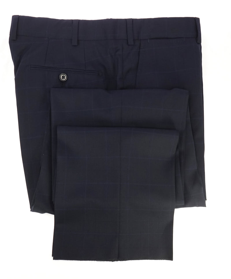 ARMANI COLLEZIONI - Plaid Check Windowpane Blue Flat Front Dress Pants - 39W