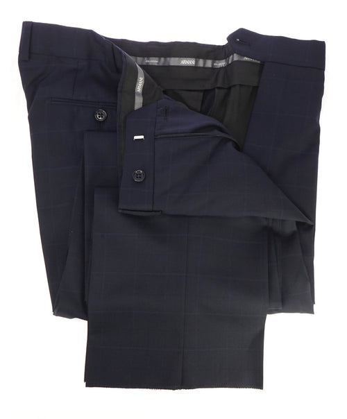 ARMANI COLLEZIONI - Plaid Check Windowpane Blue Flat Front Dress Pants - 39W