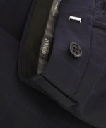ARMANI COLLEZIONI - Plaid Check Windowpane Blue Flat Front Dress Pants - 36W