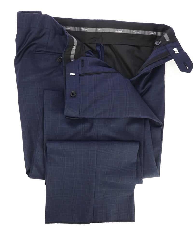 ARMANI COLLEZIONI - Blue Glen Plaid Check Flat Front Dress Pants - 42W