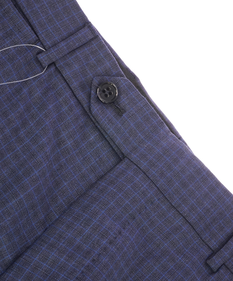 ARMANI COLLEZIONI - Blue Bold Micro Check Plaid Flat Front Dress Pants- 36W