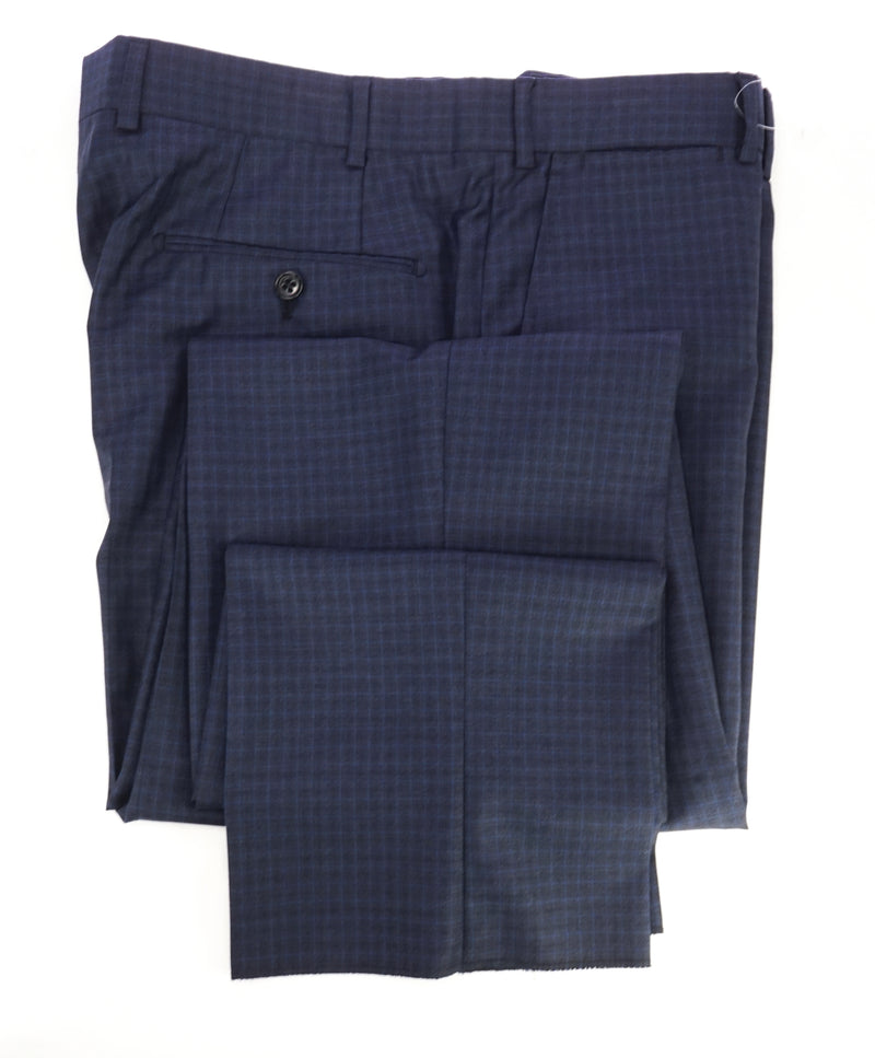 ARMANI COLLEZIONI - Blue Bold Micro Check Plaid Flat Front Dress Pants- 36W
