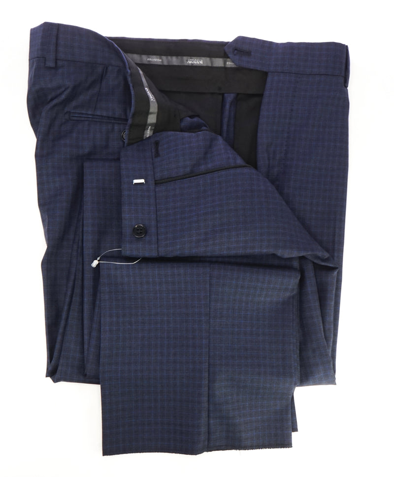 ARMANI COLLEZIONI - Blue Bold Micro Check Plaid Flat Front Dress Pants- 36W