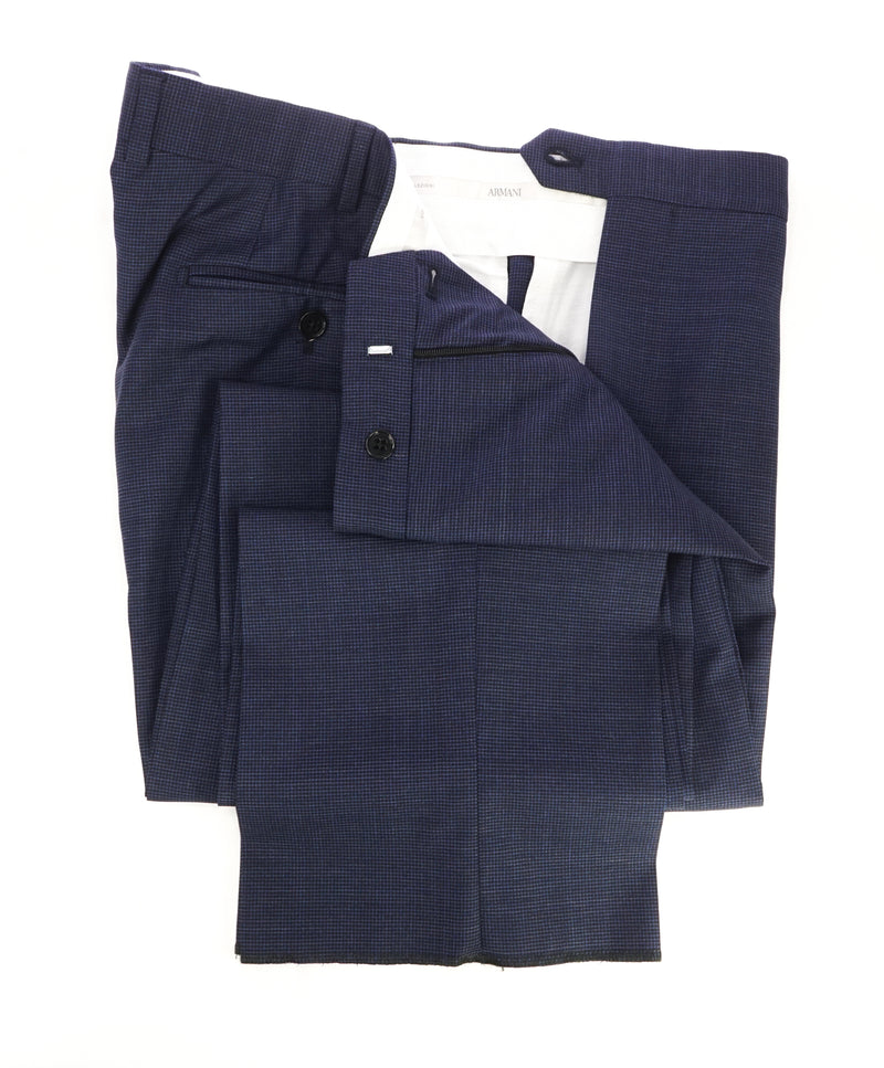 ARMANI COLLEZIONI - Tonal Micro Check Powder Blue Flat Front Dress Pants - 37W