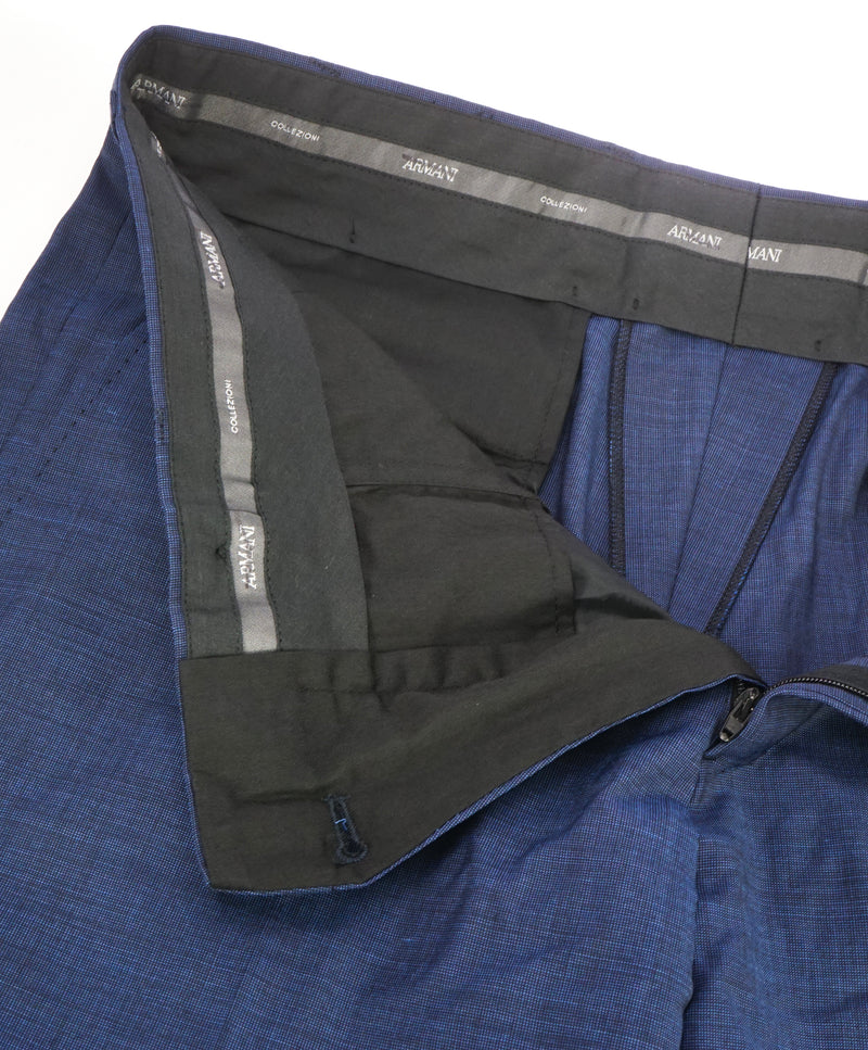 ARMANI COLLEZIONI - Tonal Micro Check Teal Flat Front Dress Pants - 32W
