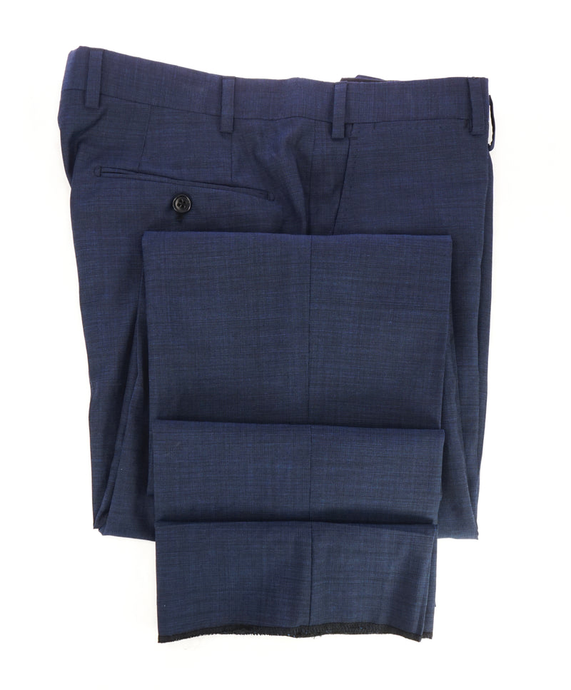 ARMANI COLLEZIONI - Tonal Micro Check Teal Flat Front Dress Pants - 32W