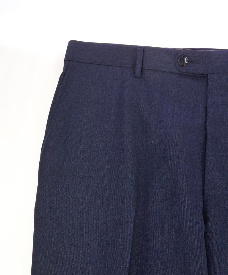 HICKEY FREEMAN - Deep Blue Textured Wool Flat Front Dress Pants - 38W