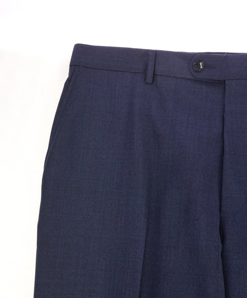 HICKEY FREEMAN - Deep Blue Textured Wool Flat Front Dress Pants - 34W