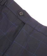 HICKEY FREEMAN - Navy Bold Windowpane Plaid Wool Flat Front Dress Pants - 39W