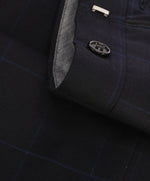 HICKEY FREEMAN - Navy Bold Windowpane Plaid Wool Flat Front Dress Pants - 39W