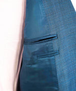 $1,895 CANALI - Teal Blue Abstract Check Wool Blazer - 44R