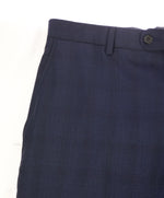 HICKEY FREEMAN - Blue Navy Check Plaid Wool Flat Front Dress Pants - 33W