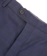HICKEY FREEMAN - Blue Navy Check Plaid Wool Flat Front Dress Pants - 33W