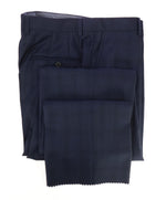 HICKEY FREEMAN - Blue Navy Check Plaid Wool Flat Front Dress Pants - 33W