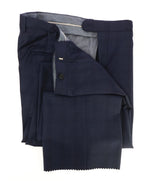 HICKEY FREEMAN - Blue Navy Check Plaid Wool Flat Front Dress Pants - 33W