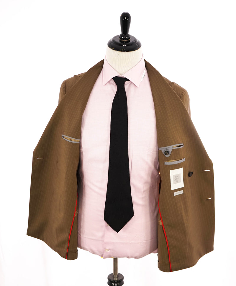 ELEVENTY - Brown Pencil Stripe Double Breasted Semi-Lined Suit - 40 (50 EU)