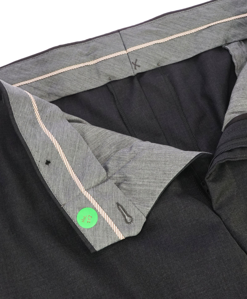 HICKEY FREEMAN - Charcoal Gray Wool Flat Front Dress Pants - 42W