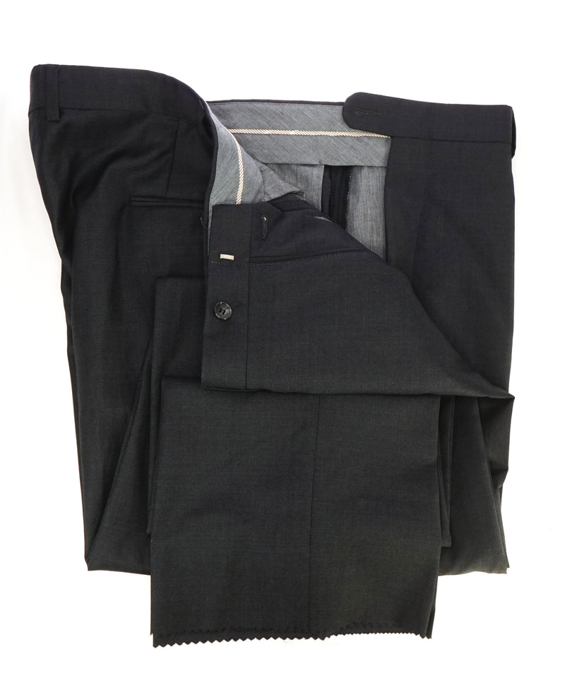 HICKEY FREEMAN - Charcoal Gray Wool Flat Front Dress Pants - 42W
