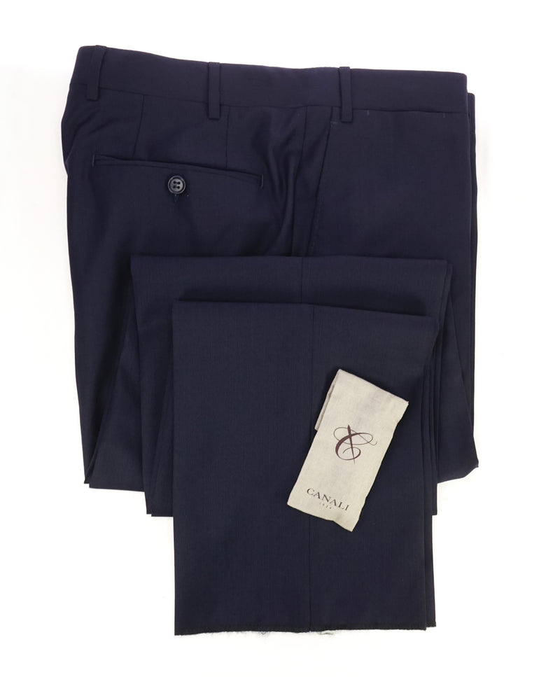 CANALI - Navy Blue Textured Flat Front Dress Pants - 34W