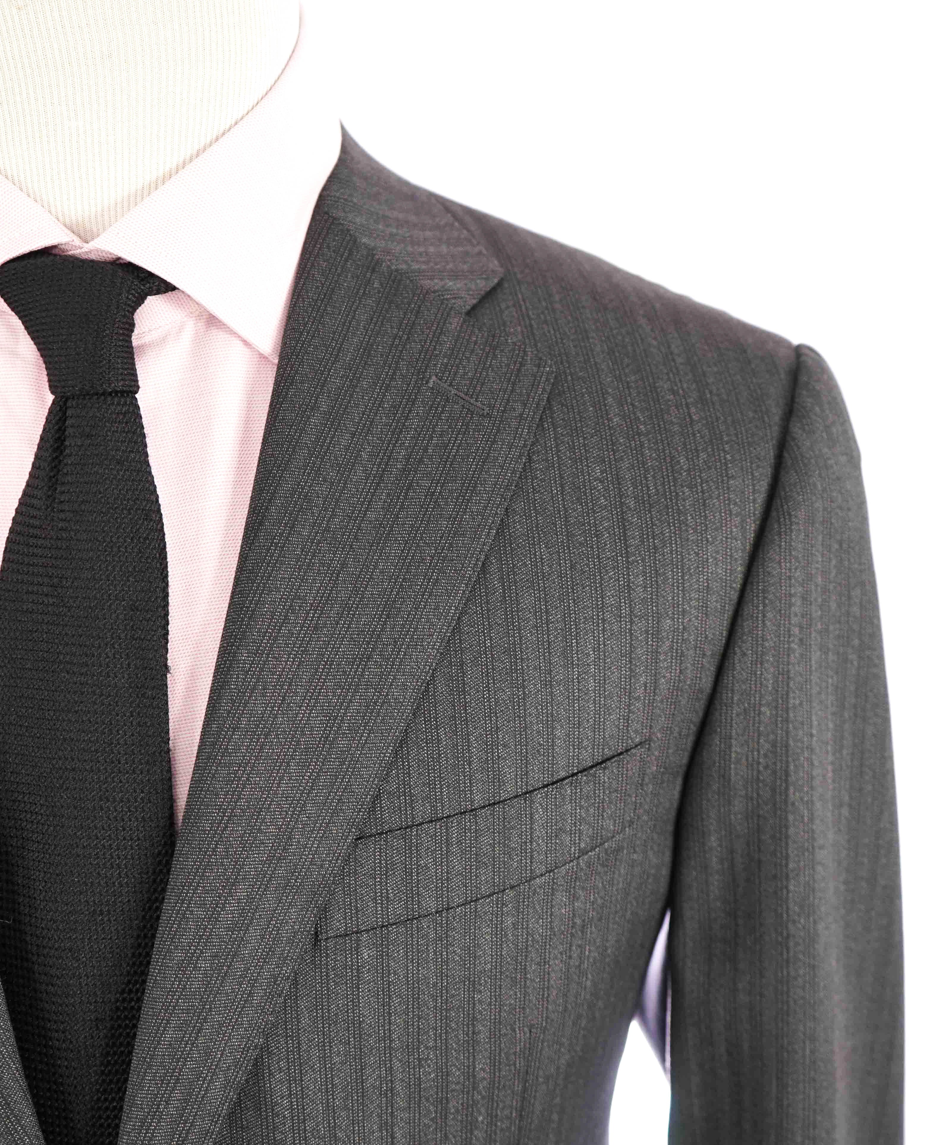 $1,895 CANALI - Gray Scale Tonal Textured Wool Striped Blazer - 42S