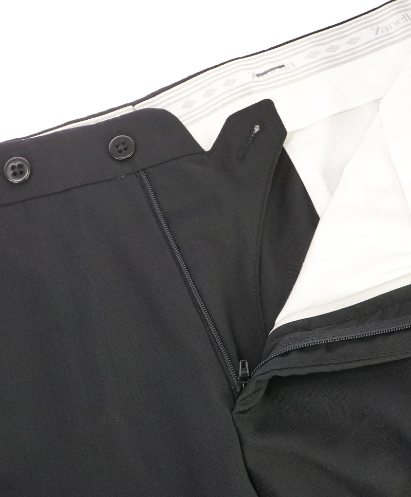 ZANELLA - “PARKER” Solid Black Wool Flat Front Pants - 35W