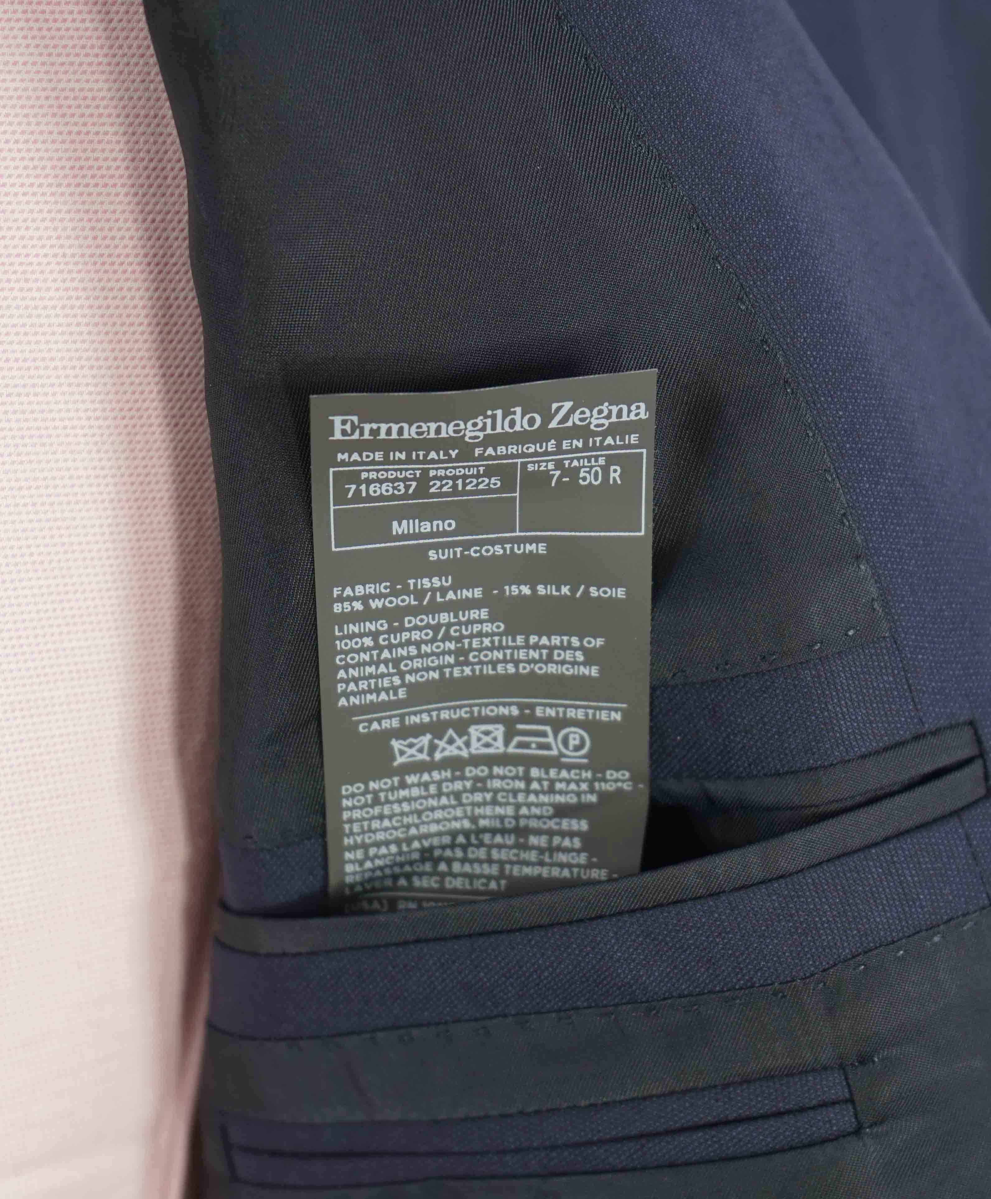 $3,995 ERMENEGILDO ZEGNA -"TROFEO 600" Blue Oxford Weave Silk Suit - 40R