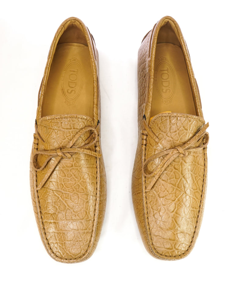 TOD’S - Beige Crocodile Embossed Logo Driving Loafers- 11US