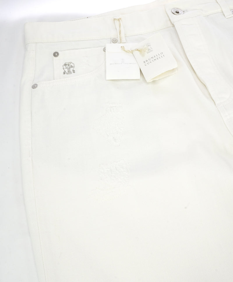 BRUNELLO CUCINELLI - Logo 5-Pocket White Distressed Jeans Leather Tag –  Luxe Hanger