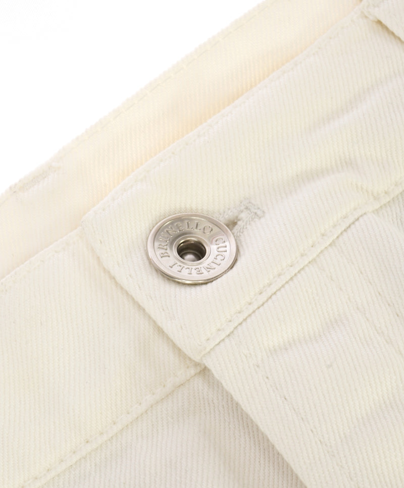 BRUNELLO CUCINELLI - Logo 5-Pocket White Distressed Jeans Leather Tag - 36W