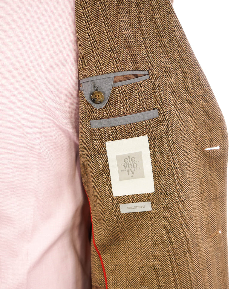 ELEVENTY - Cotton Blend Brown Herringbone Semi-Lined Jacket Blazer - 40 (50 EU)