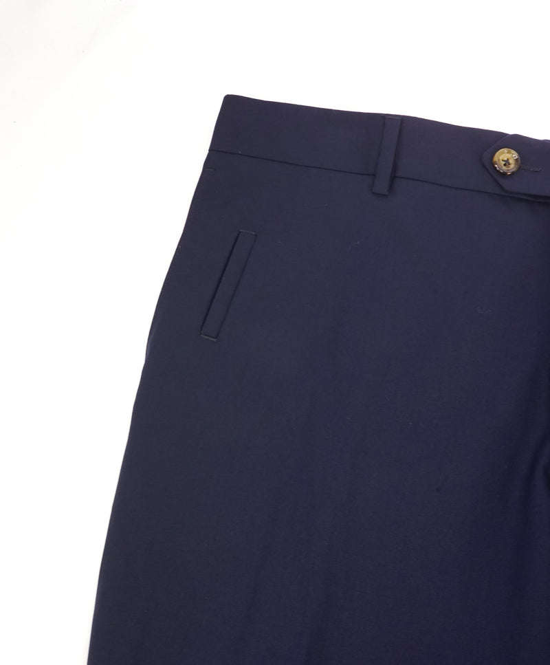 ELEVENTY - Solid Navy With Horn Button Flat Front Dress Pants - 37W
