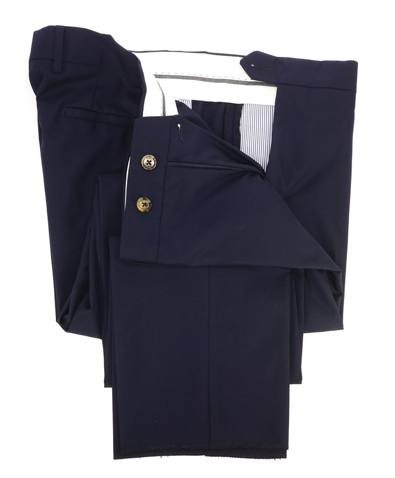 ELEVENTY - Solid Navy With Horn Button Flat Front Dress Pants - 34W