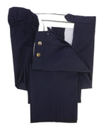 ELEVENTY - Solid Navy With Horn Button Flat Front Dress Pants - 39W