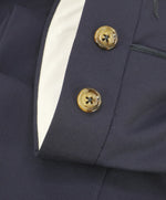 ELEVENTY - Solid Navy With Horn Button Flat Front Dress Pants - 34W