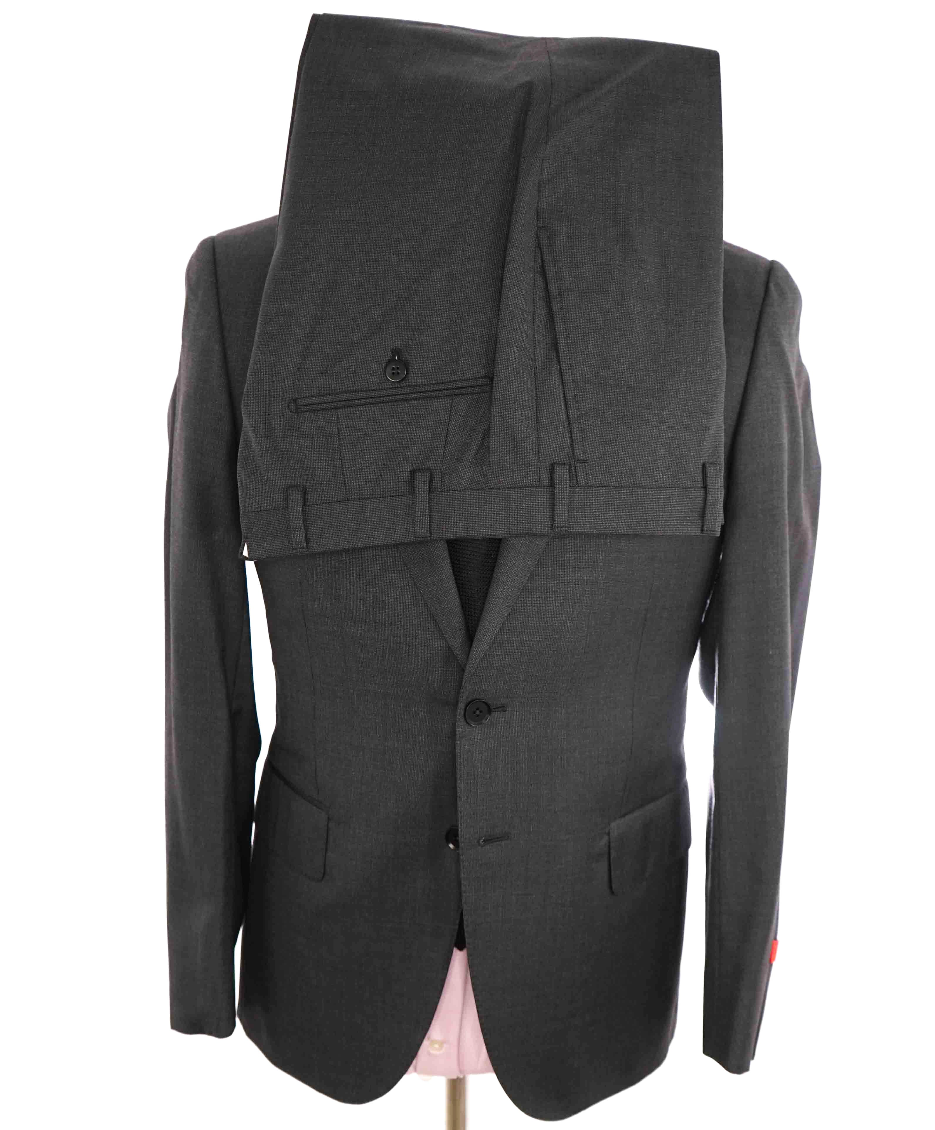 $3,750 ISAIA - Gray Herringbone "130's" *CLOSET STAPLE* Coral Pin Suit - 38S