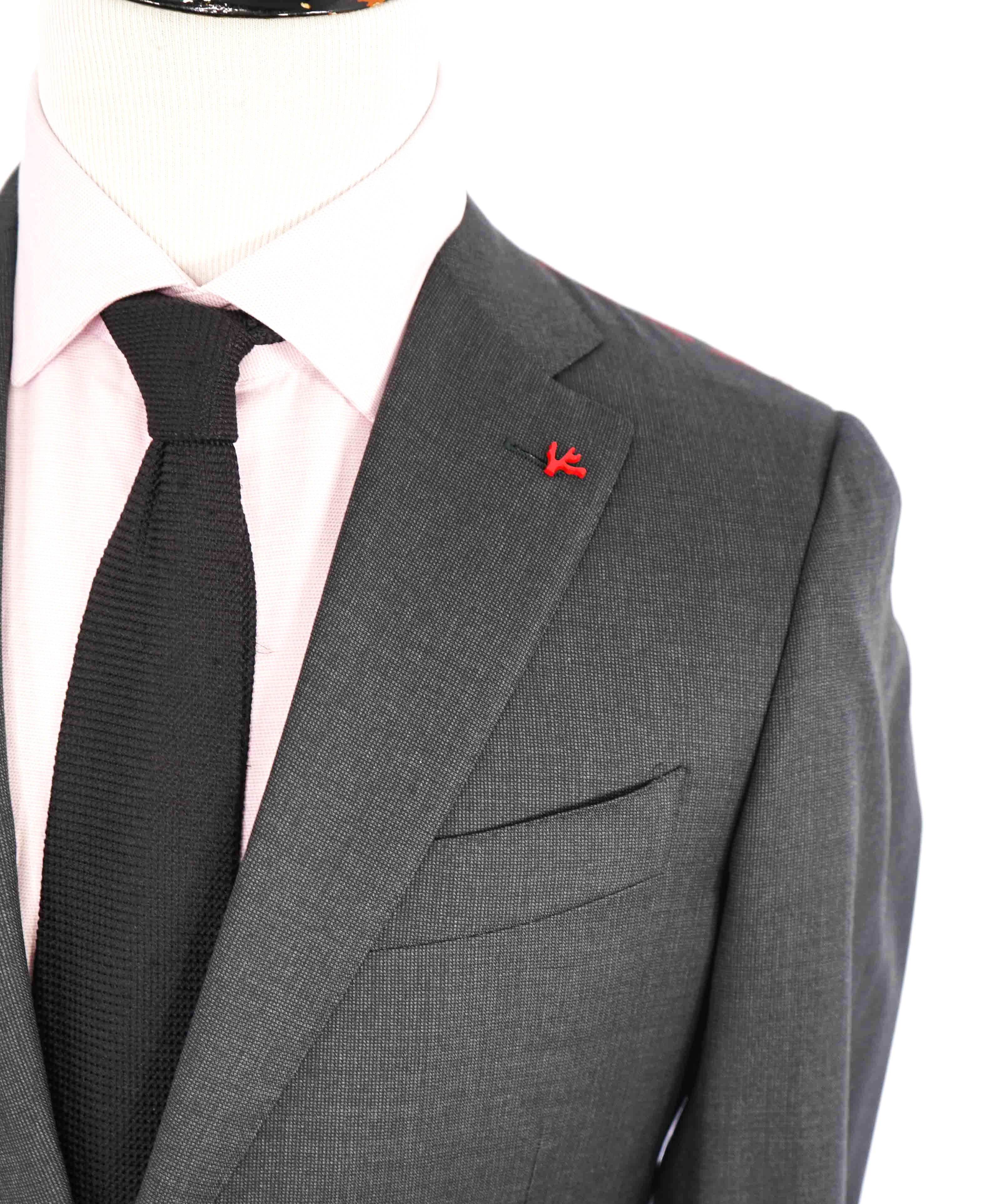 $3,750 ISAIA - Gray Herringbone "130's" *CLOSET STAPLE* Coral Pin Suit - 38S