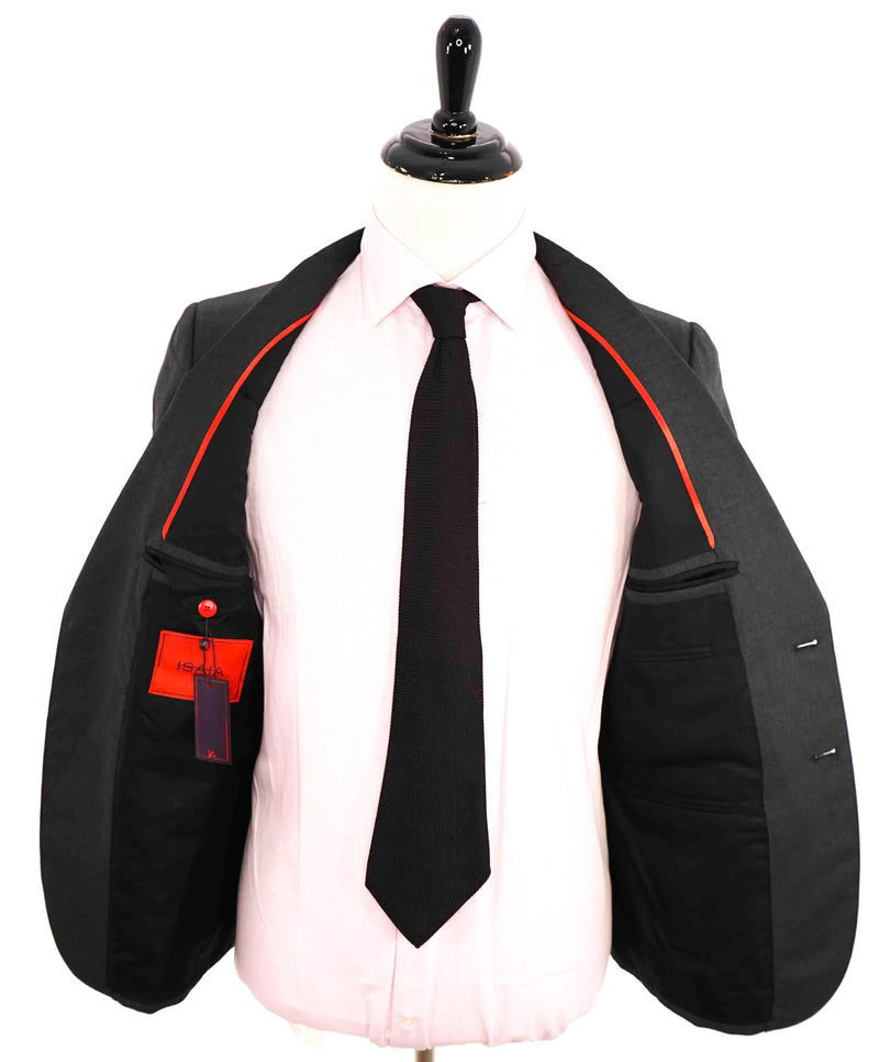$3,750 ISAIA - Gray Herringbone "130's" *CLOSET STAPLE* Coral Pin Suit - 38S