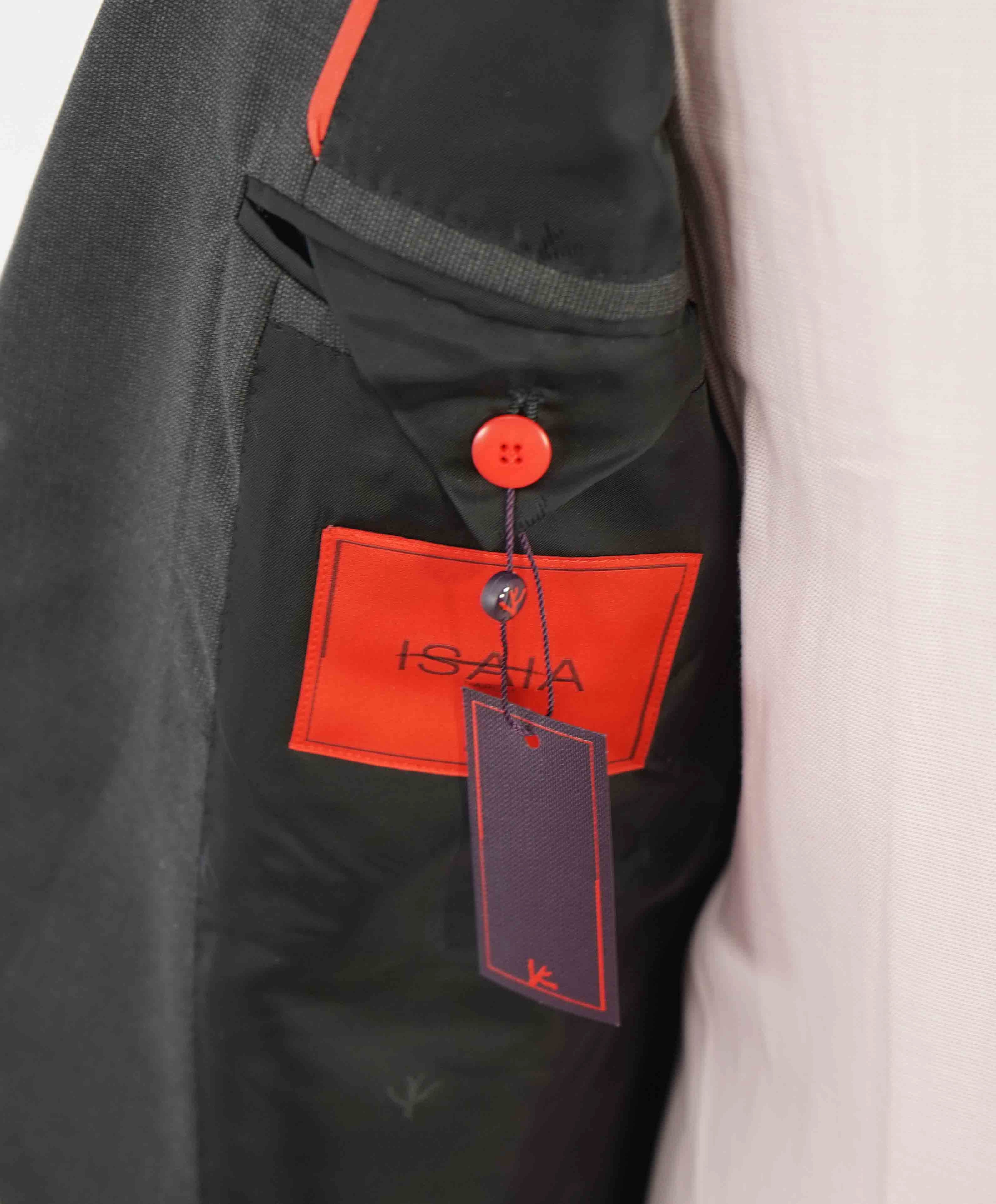 $3,750 ISAIA - Gray Herringbone "130's" *CLOSET STAPLE* Coral Pin Suit - 38S