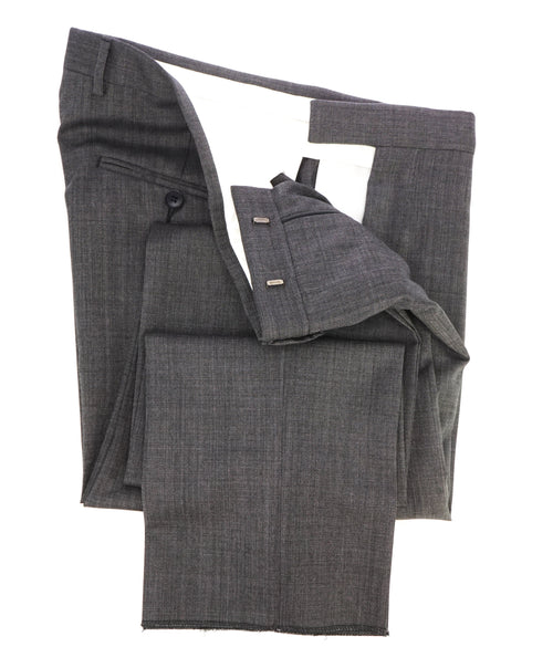 Z ZEGNA - Gray Textured Pindot "Slim" Flat Front Dress Pants - 38W