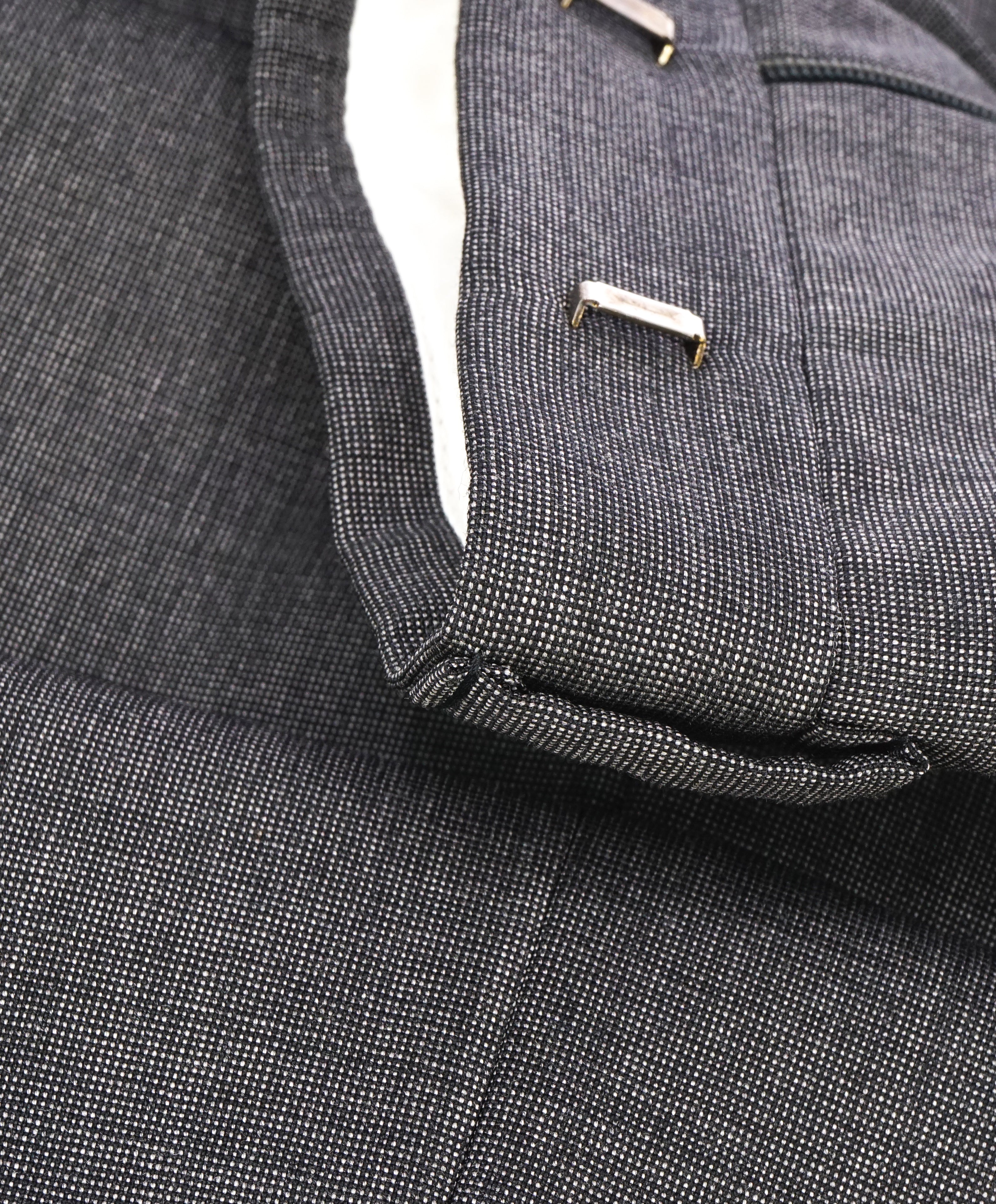 Z ZEGNA - Gray Textured Pindot "Slim" Flat Front Dress Pants - 38W