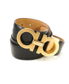 SALVATORE FERRAGAMO - Matte Finish Gold Gancini Buckle Black Leather Belt - 34W