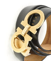 SALVATORE FERRAGAMO - Matte Finish Gold Gancini Buckle Black Leather Belt - 34W