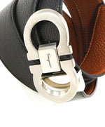 SALVATORE FERRAGAMO - Textured Finish Gancini Buckle Pebbled Leather Belt - 38W
