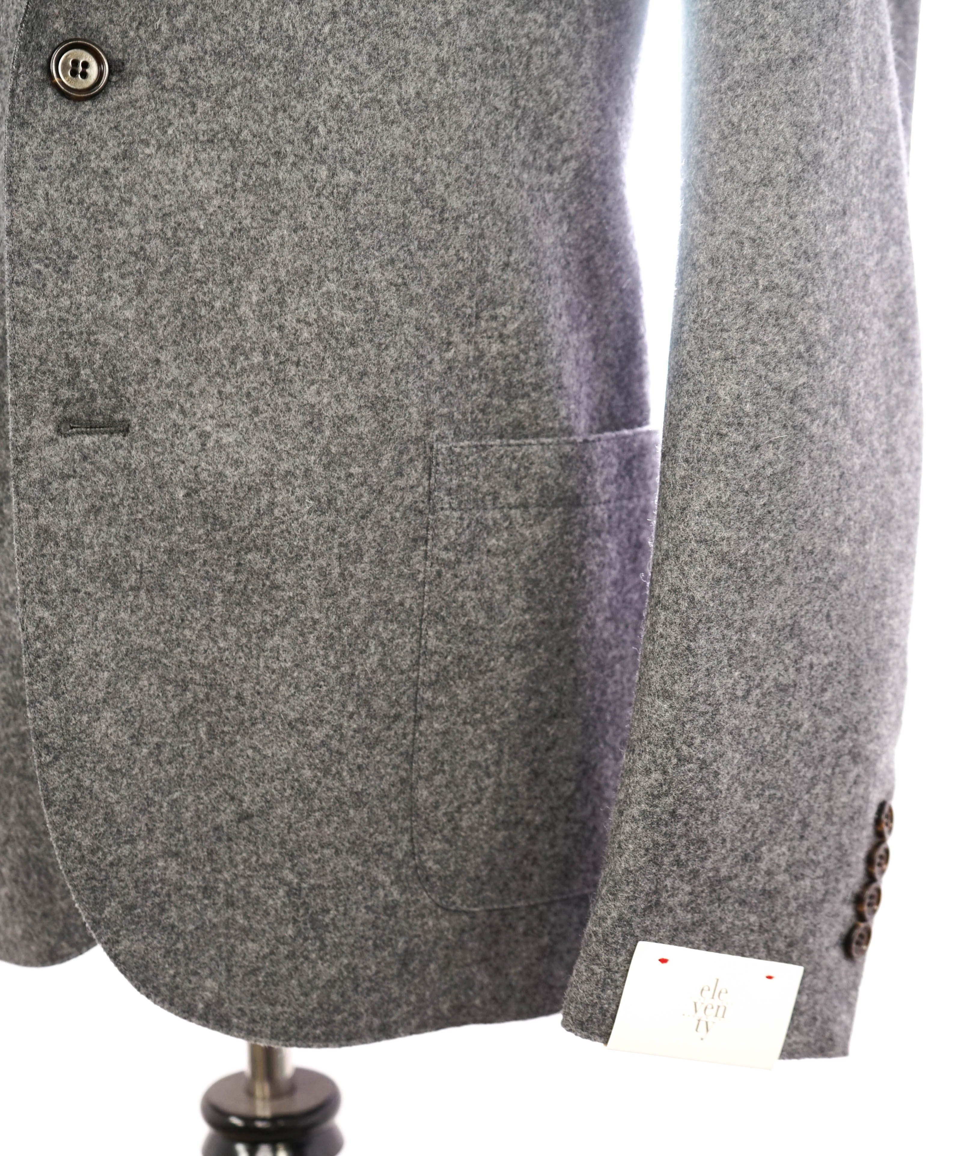 ELEVENTY - Wool & Suede Gray Flannel Unstructured Soft Jacket - 46 (56EU)
