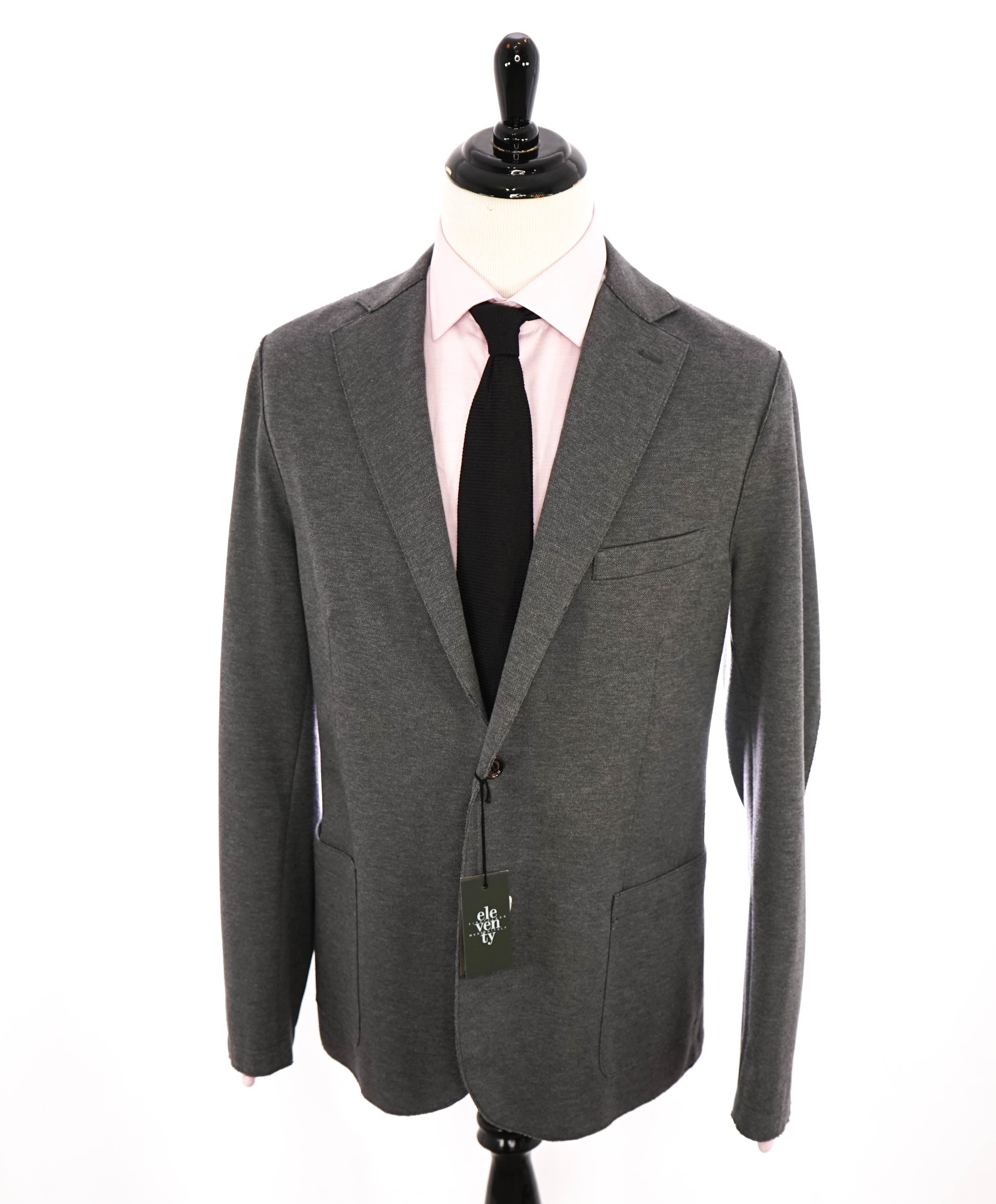 ELEVENTY - Cotton & Suede Gray Woven Unstructured Soft Jacket Blazer - 48 (58EU)